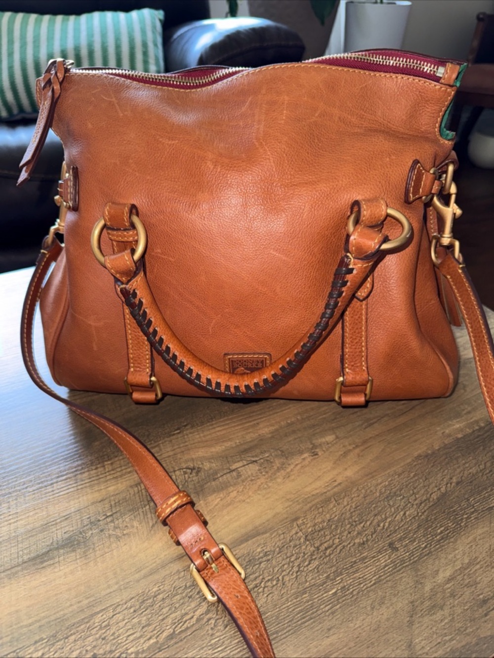 Structured Leather Shoulder Bag in Tan